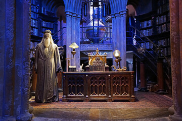 Obraz premium Interior design and decoration of 'Dumbledore's Speech in the Great Hall' with costumes,The making of Harry Potter at Warner Bros. Studio Tour- Leavesden, United Kingdom