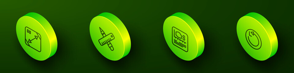 Set Isometric line Diagonal measuring, Crossed ruler and pencil, Area measurement and Radius icon. Vector