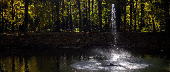 the fountain in the city park in Brzeg Dolny
