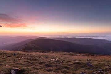 Naklejka premium Sunrise from Snezka mountain