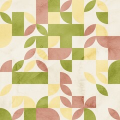 Seamless mid century retro watercolor geometric surface pattern design for print. High quality illustration. Aesthetic watercolor paint contemporary pastel collage composition. Subtle elegant design.