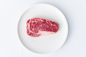 Raw fresh grilled sliced beef prime rib steak with marbling grain