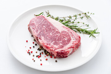 Raw fresh grilled sliced beef prime rib steak with marbling grain