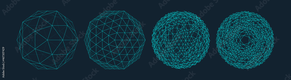 Wall mural sphere with connected lines. global digital connections. wireframe illustration. abstract 3d grid de