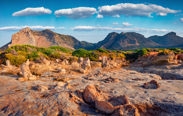Unbelievable summer view of  popular tourist destination - Geopark of Agios Nikolaos, also known as Petrified Forest. Captivating morning scene of Peloponnese, Greece, Europe.