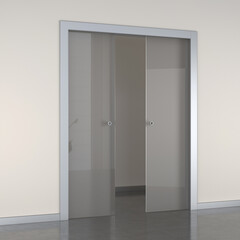 3d rendering of a double panel sliding door in frosted glass and metal