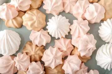 Plate with tasty meringues, closeup
