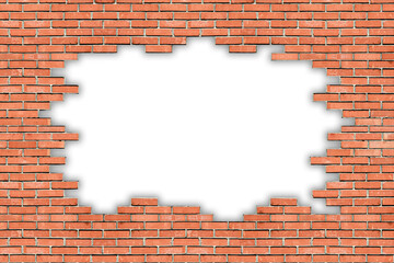 red brick wall with broken hole, brick background for design