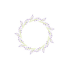 Obraz premium Wreath with lavender flowers and leaves. Floral garland good for greeting cards.