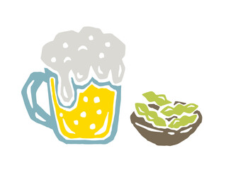 ビールと枝豆　レトロなベクターイラスト
