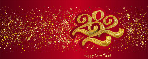 Happy New Year 2022 hand lettering calligraphy. Vector holiday illustration element. Typographic element for banner, poster, congratulations.