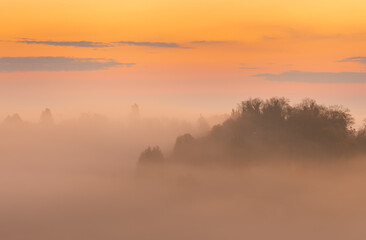 Foggy morning. Zagreb region. Croatia