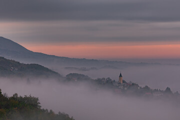 Foggy morning. Zagreb region. Croatia