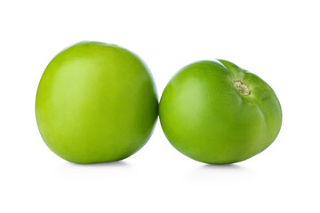 Fresh green tomatoes on white background