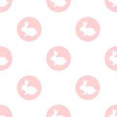 Naklejka na ściany i meble Seamless pattern with rabbits and pink circles on white background.