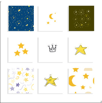 stars set, seamless pattern with stars, vector illustration background