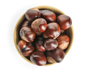 Bowl full of chestnuts isolated on white background