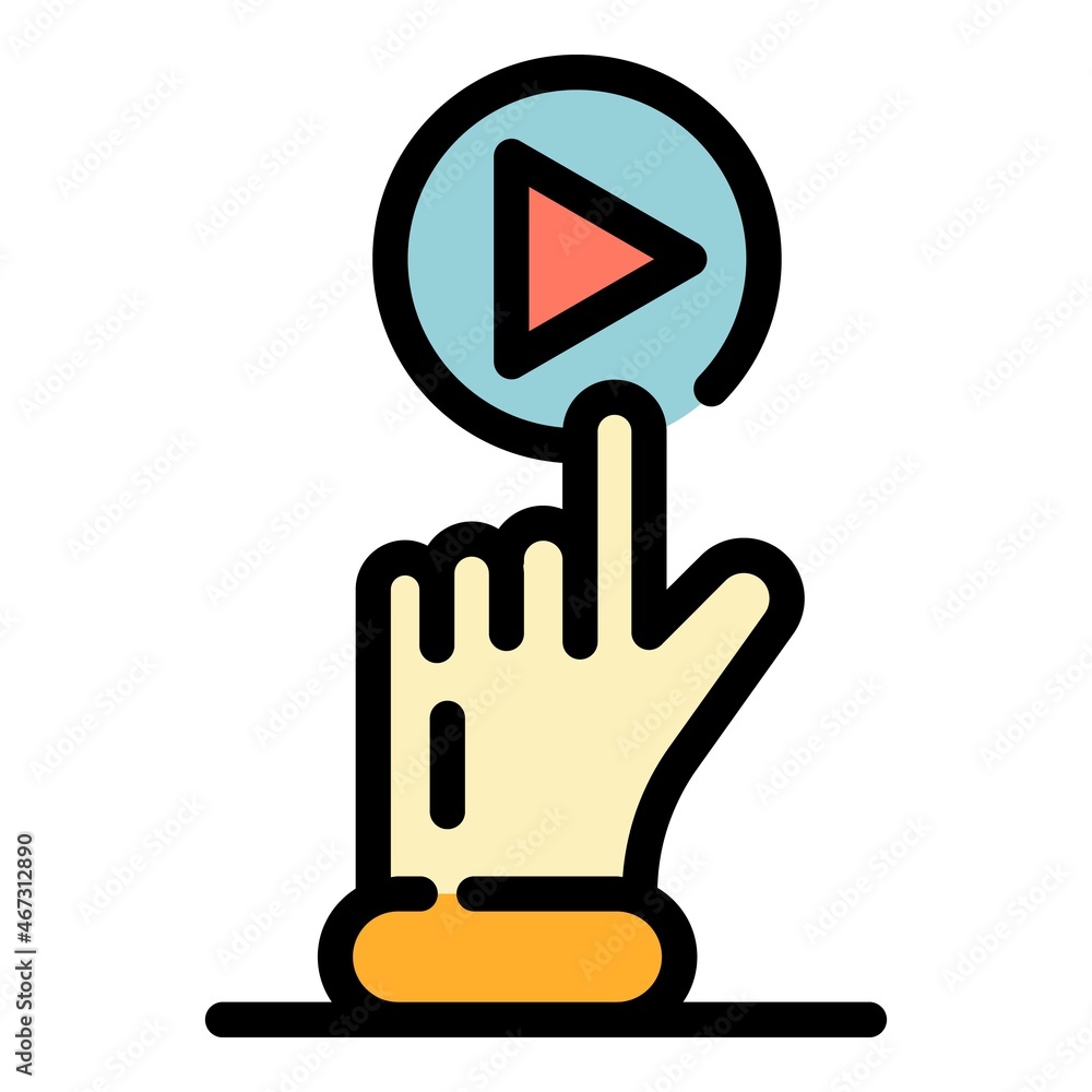 Poster push button play icon. outline push button play vector icon color flat isolated