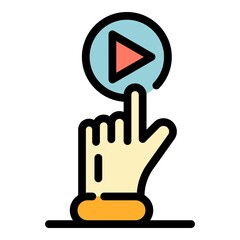 Push button play icon. Outline push button play vector icon color flat isolated