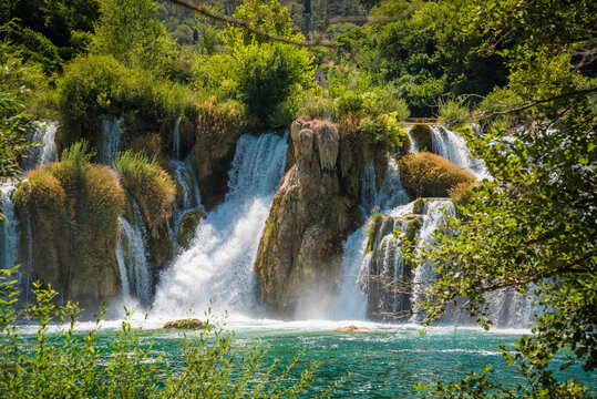Beautiful Skradinski buk waterfall with crystal clear water in Krka National Park, Croatia