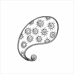 Paisley single doodle element, simple hand drawing, black and white vector image