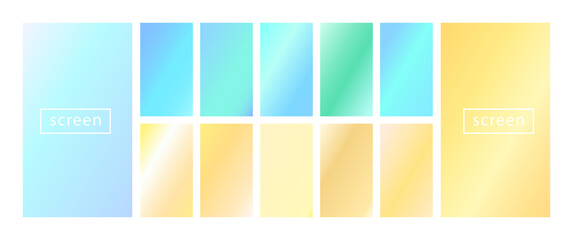 Fototapeta premium Mobile screen lock display collection of colorful backgrounds in trendy neon colors. Modern screen vector design for mobile app. Soft color abstract pastel holographic gradients. Swatches for design