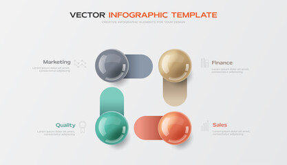 4 Steps Infographic banner. Colorful balls on grey background. 