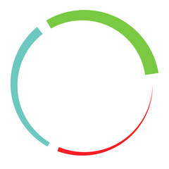 3 part, section segmented circle. Abstract dashed lines circular geometric element