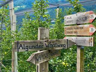 Schilder auf dem Algunder Waalweg in Meran / Südtirol