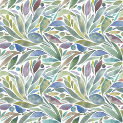 Watercolor seamless pattern with decorative leaves and plants. Perfect for wrapping paper, backgrounds, scrapbooking and any other ideas you may have 