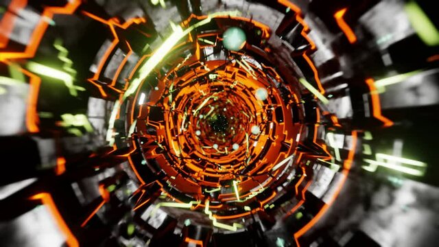 Seamlessly Looped Vj Abstract Technology Concept Endless Rotating Circular Tunnel for music, party or nightclub background 3d 