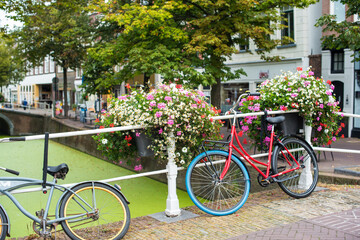 bicycles and flowers in dutch town