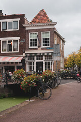 Fototapeta na wymiar bicycles and flowers in dutch town