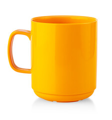 Yellow mug empty blank for coffee or tea isolated on white background