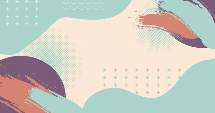 cream soft colors blue purple and orange retro colors clean dots and splash brush design materials moving seamless loop 4k uhd background design