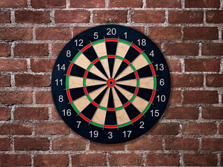 Target for Darts. Darts. red brick wall background