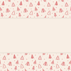 Christmas background with hand drawn trees. Vector