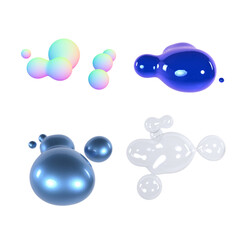 multicolored gold blue liquid objects 3D render in isolated background 