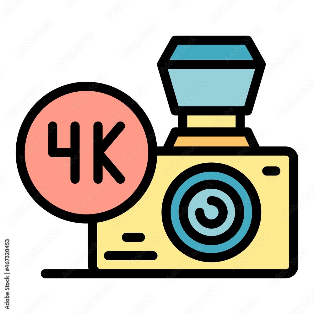Poster camera 4k stream icon. outline camera 4k stream vector icon color flat isolated