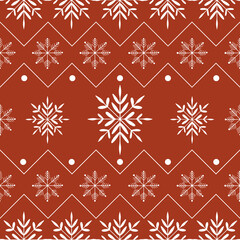 Vector seamless pattern with snowflake motif on a festive red background