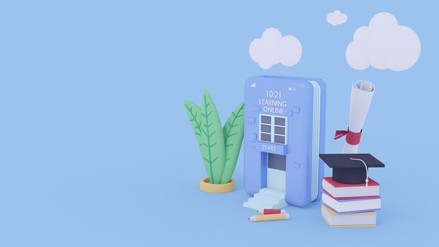 3d illustrations of online training,e-learning,m-learning and computer aided distance education.3d render.  