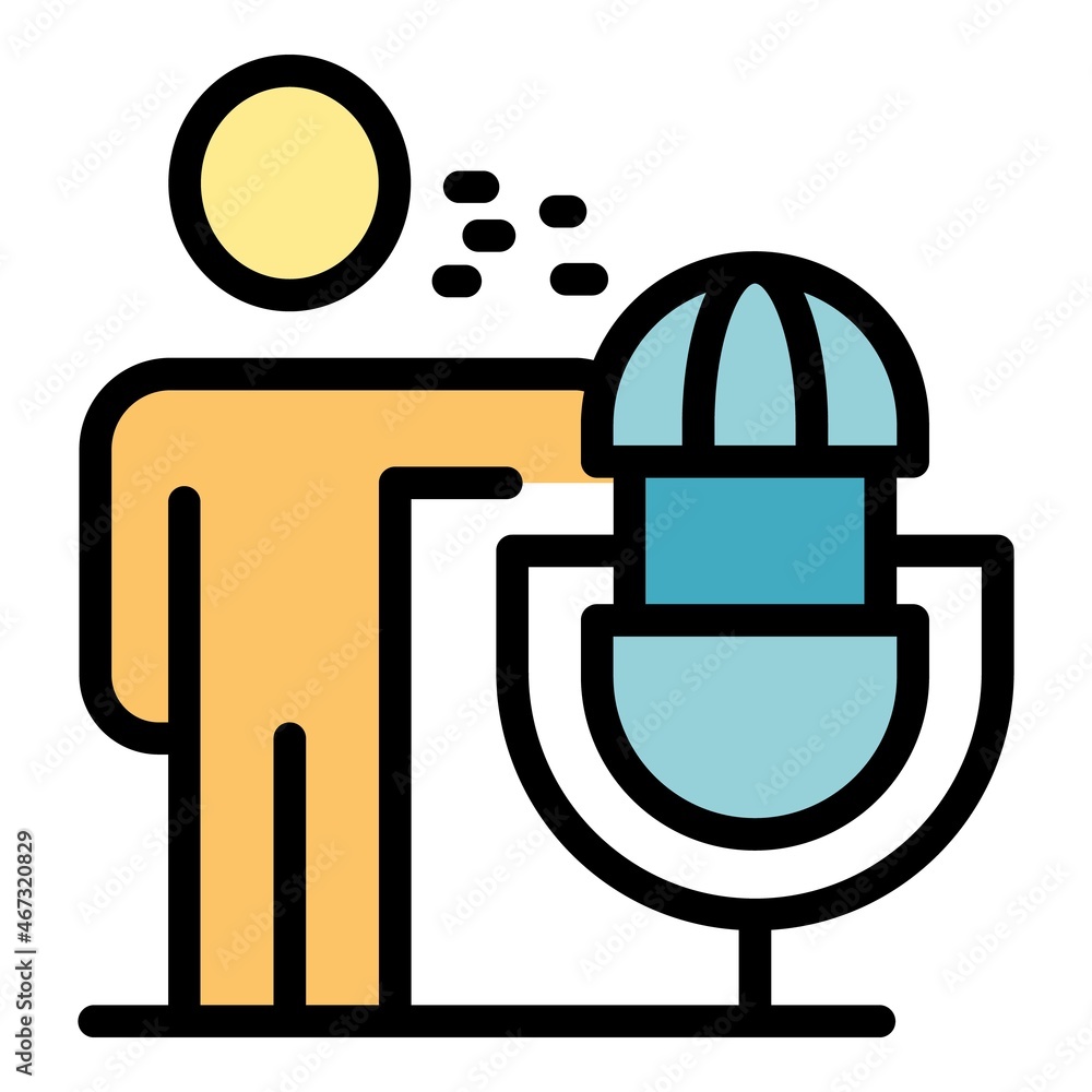Poster man run online stream icon. outline man run online stream vector icon color flat isolated