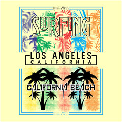 california surfing with falm tree background