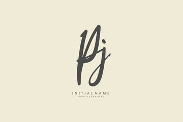 P J PJ logo, Initial lettering handwriting or handwritten for identity. Logo with signature and hand drawn style.