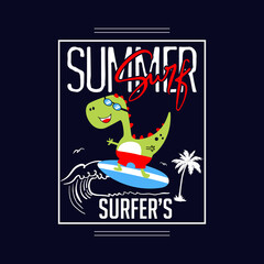 illustration of funny dinosaur surfing cartoon vector for t shirt and other use - 467321483