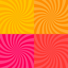 Swirl candy backgrounds set. Vector illustration. Spiral rotating beams