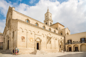 View at the Cathedral of Madonna della Bruna and Saint Eustace at Duomo Place of Matera - Italy