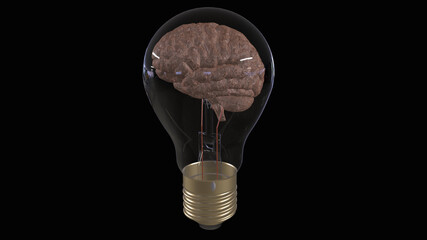 The brain in the bulb. Rendering in 3D.