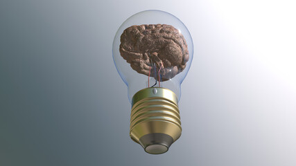 The brain in the bulb. Rendering in 3D.