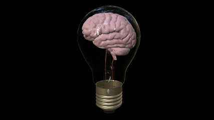 The brain in the bulb. Rendering in 3D.